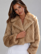 Women's Faux Fur Jacket with Collared Design, view 4 of 10