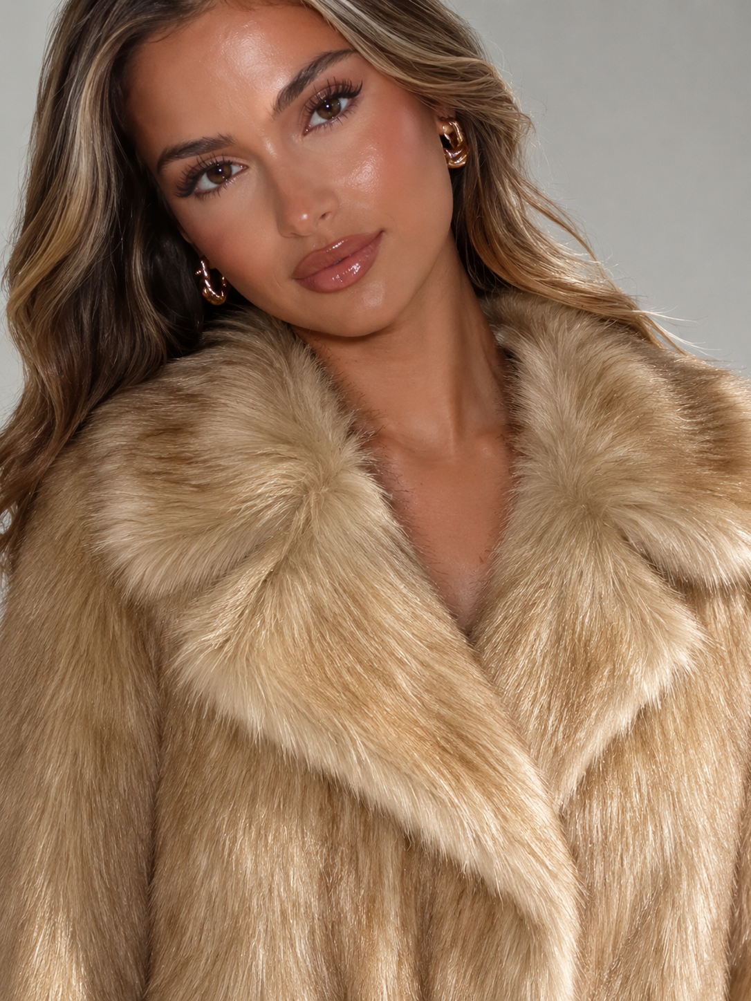 Women's Faux Fur Jacket with Collared Design, view 6 of 10