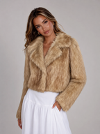 Women's Faux Fur Jacket with Collared Design, view 9 of 10