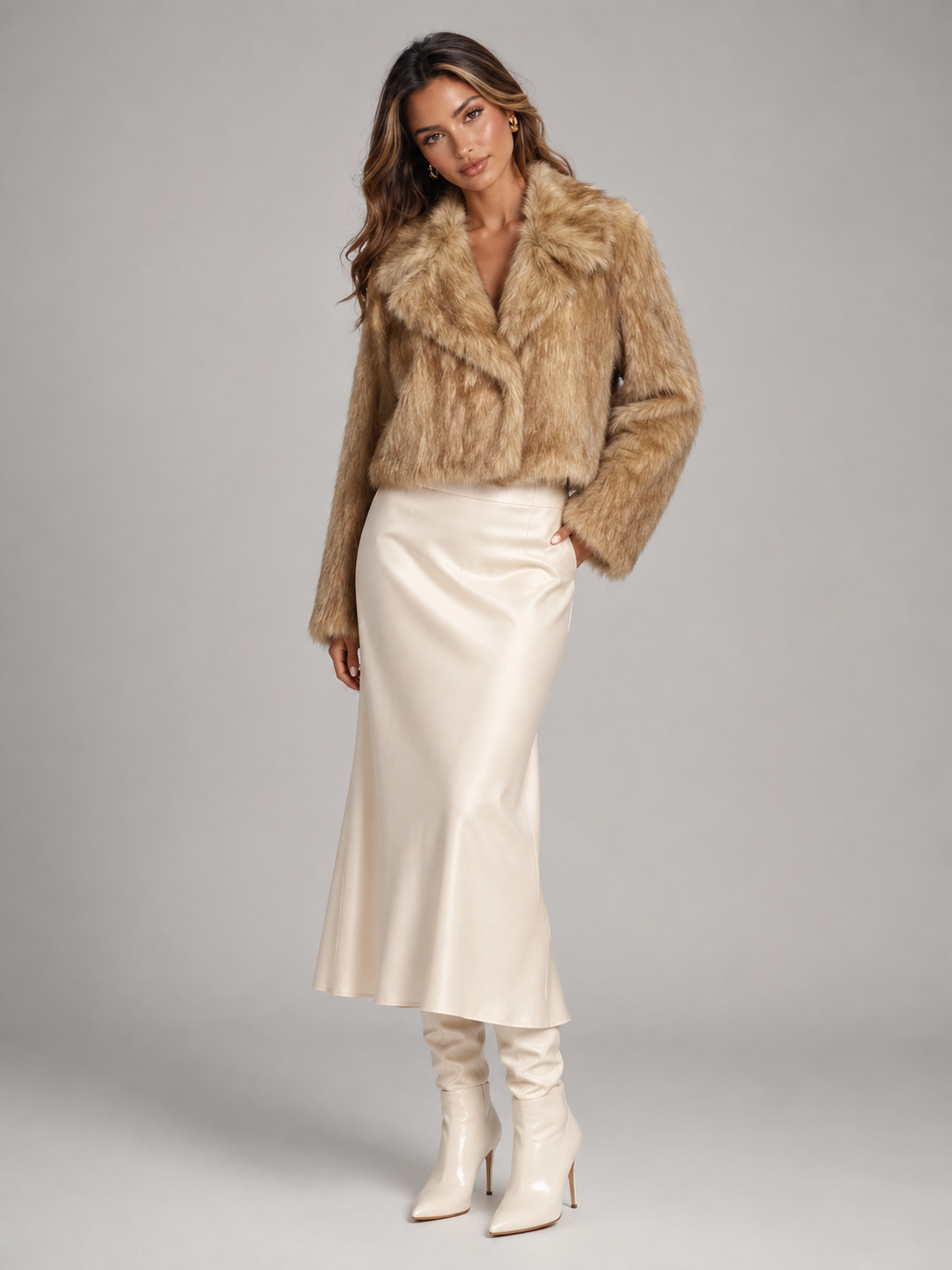 Women's Faux Fur Jacket with Collared Design, view 10 of 10