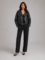 Women's Faux Leather Biker Jacket with Oversized Fit, view 3 of 8