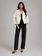 Women's Faux Leather Biker Jacket with Oversized Fit, view 4 of 8