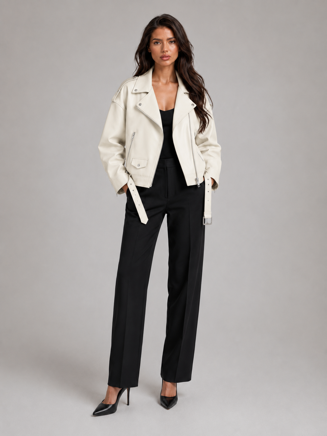 Women's Faux Leather Biker Jacket with Oversized Fit, view 4 of 8