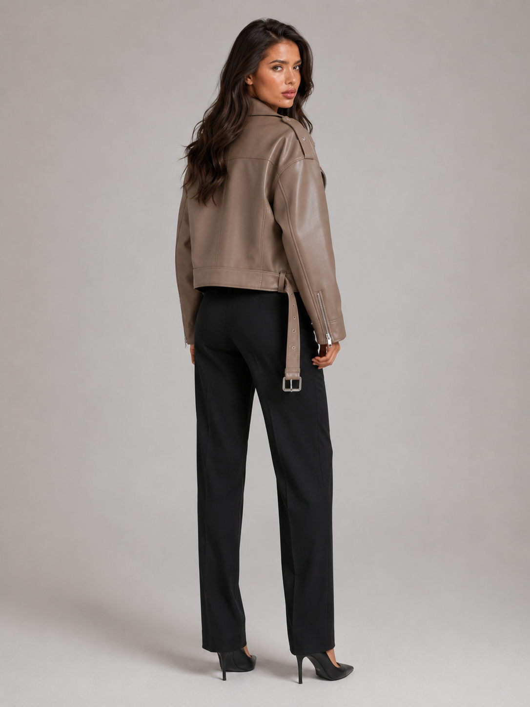 Women's Faux Leather Biker Jacket with Oversized Fit, view 8 of 8