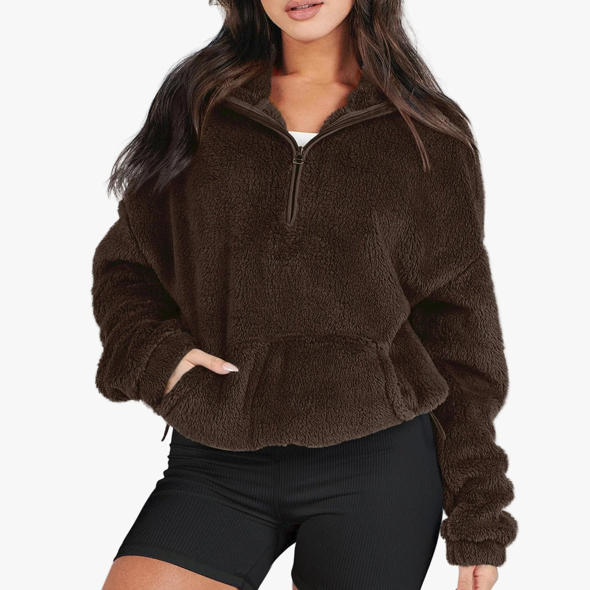 Women's Fleece Half-Zip Jumper with Kangaroo Pocket, view 1 of 9