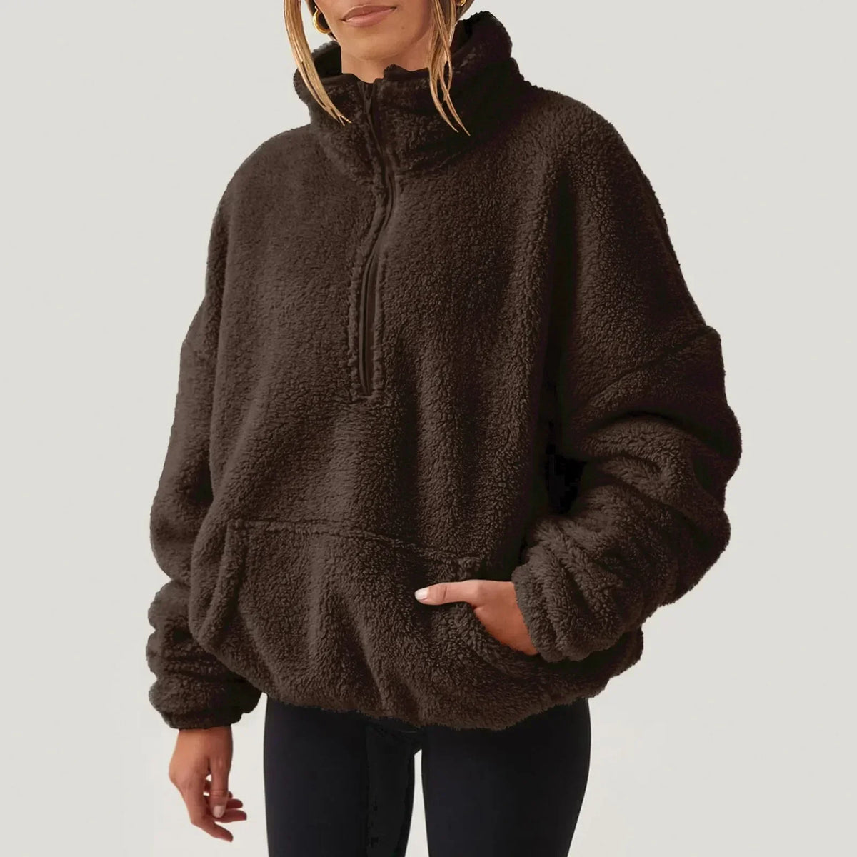 Women's Fleece Half-Zip Jumper with Kangaroo Pocket, view 2 of 9
