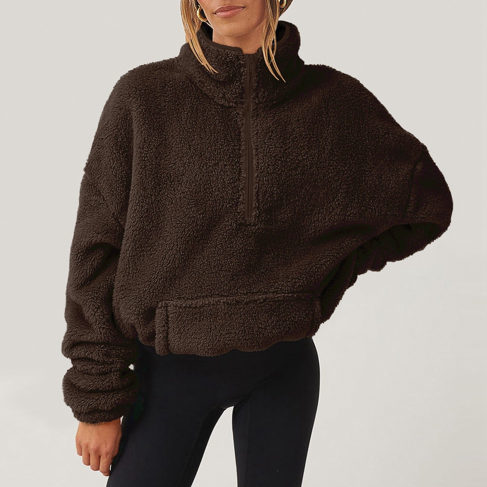 Women's Fleece Half-Zip Jumper with Kangaroo Pocket, view 3 of 9
