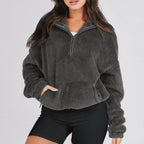 Women's Fleece Half-Zip Jumper with Kangaroo Pocket, view 4 of 9