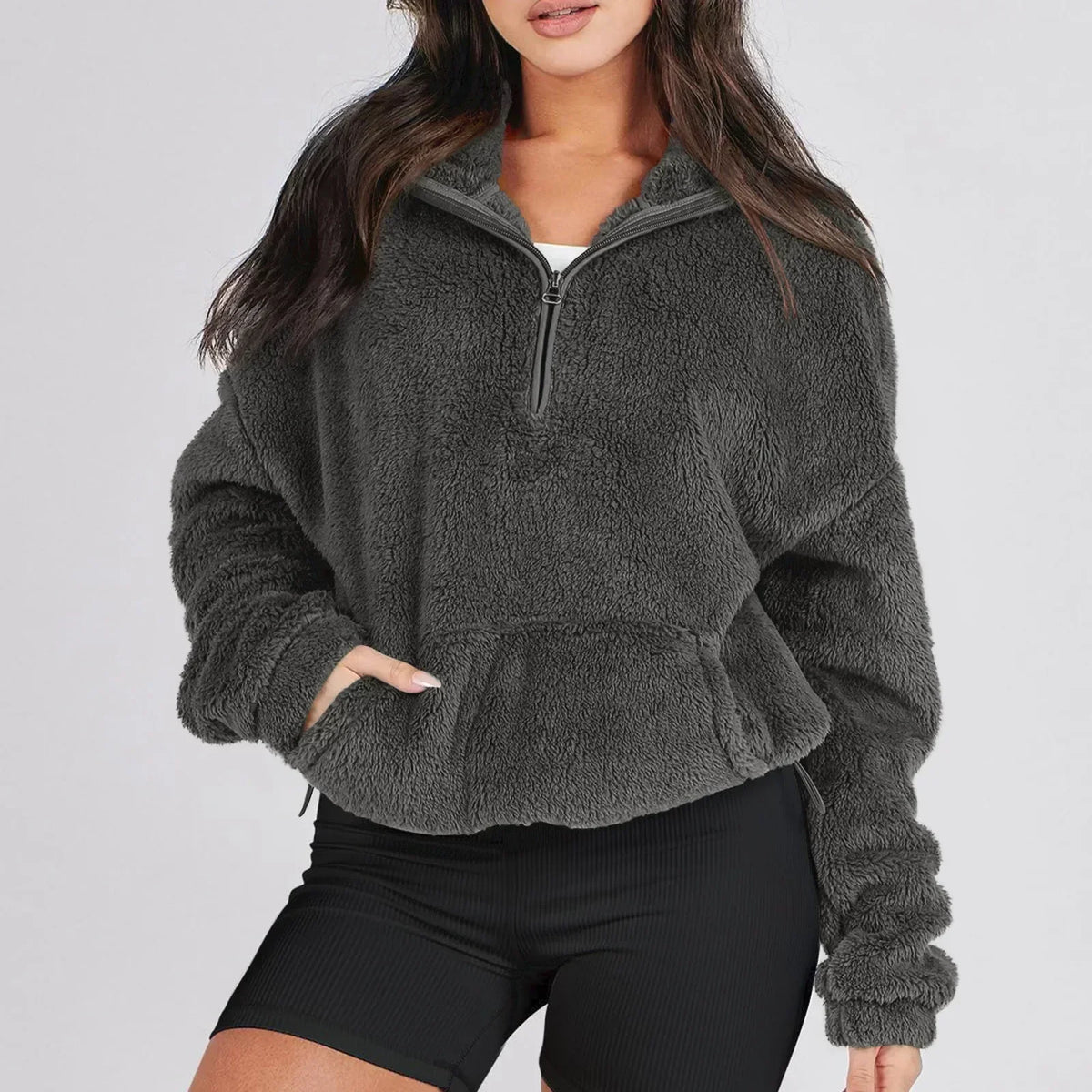 Women's Fleece Half-Zip Jumper with Kangaroo Pocket, view 4 of 9