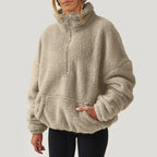 Women's Fleece Half-Zip Jumper with Kangaroo Pocket, view 7 of 9