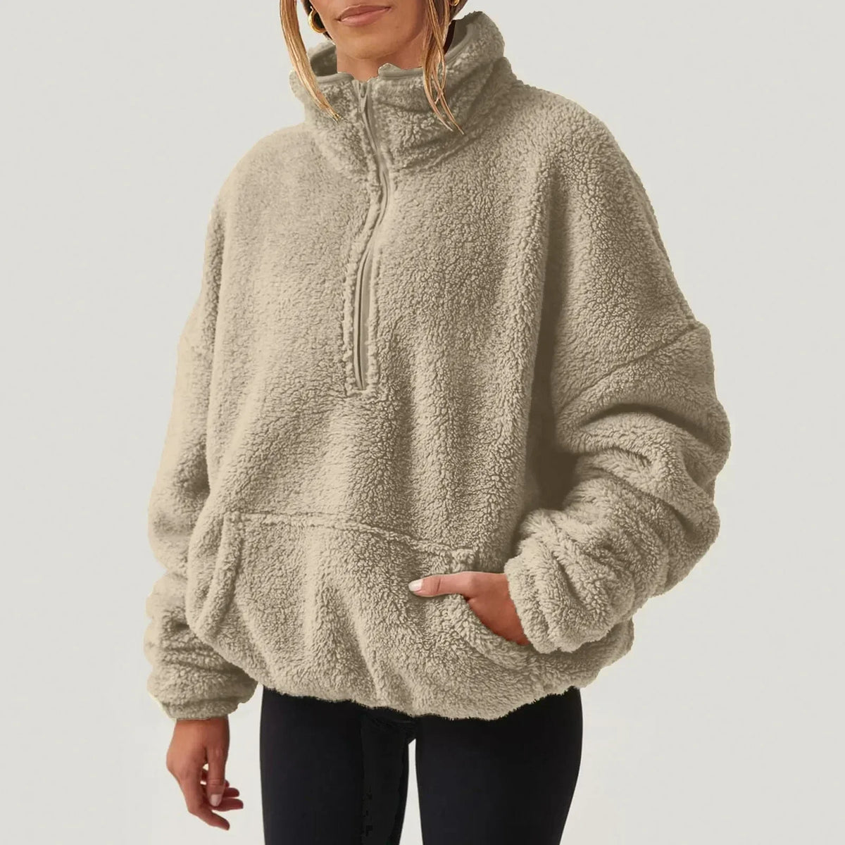 Women's Fleece Half-Zip Jumper with Kangaroo Pocket, view 7 of 9