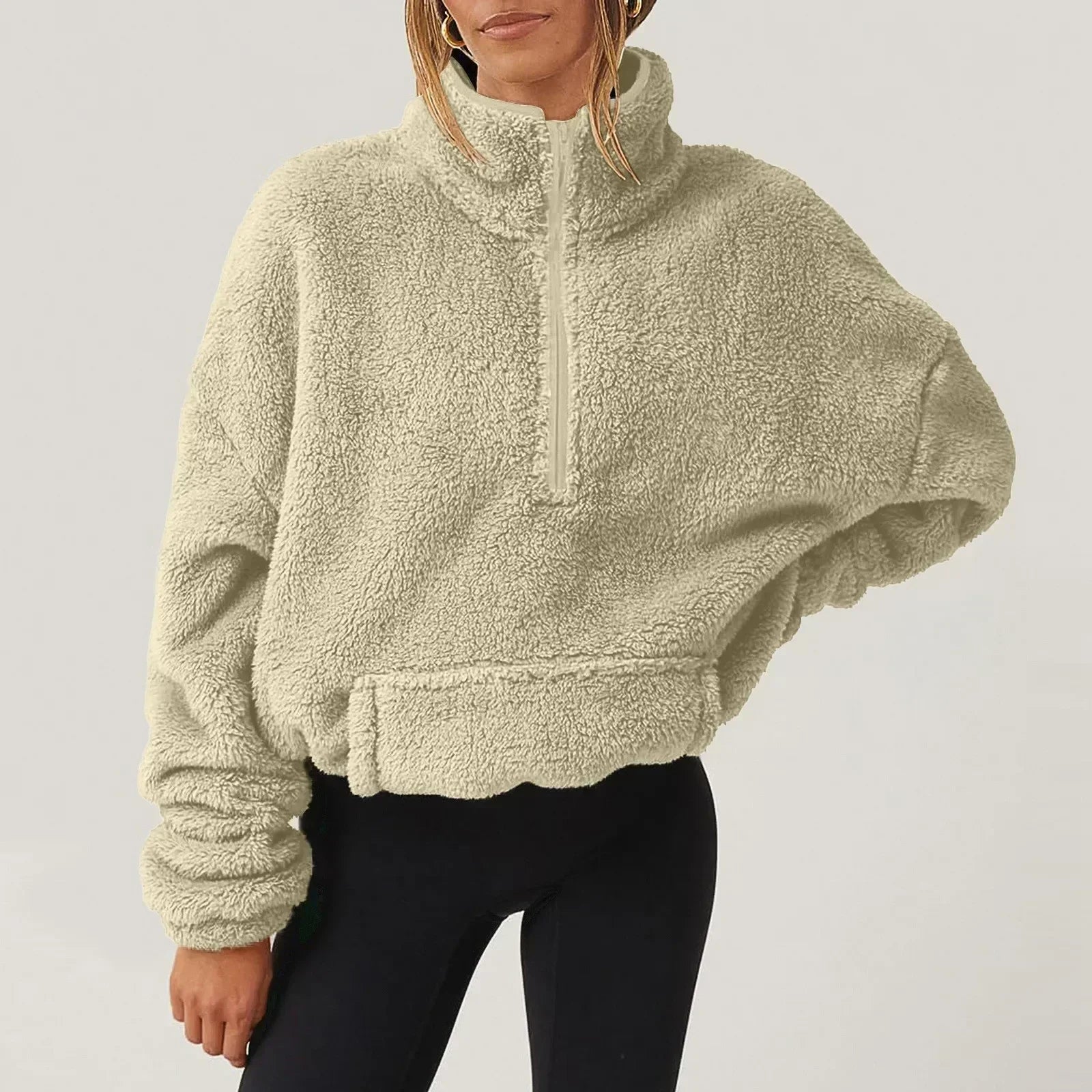 Women's Fleece Half-Zip Jumper with Kangaroo Pocket, view 8 of 9