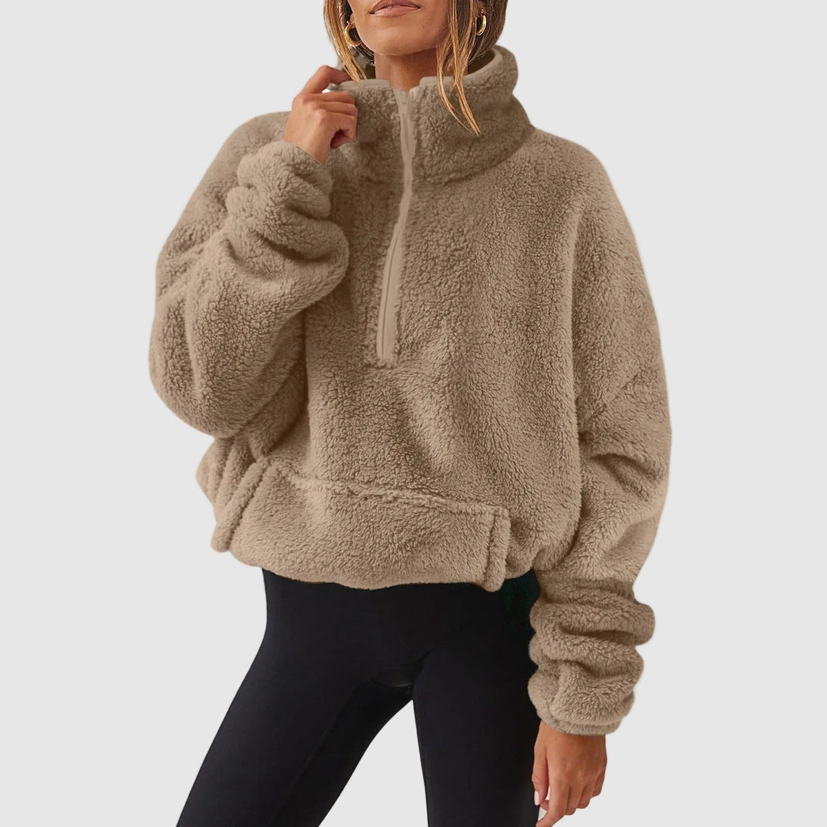 Women's Fleece Half-Zip Jumper with Kangaroo Pocket, view 9 of 9