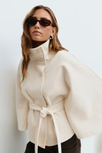 Women's Funnel Neck Cape Coat with Belted Design, view 1 of 10