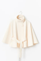 Women's Funnel Neck Cape Coat with Belted Design, view 2 of 10