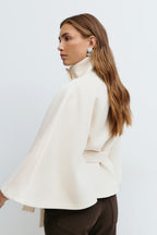 Women's Funnel Neck Cape Coat with Belted Design, view 3 of 10