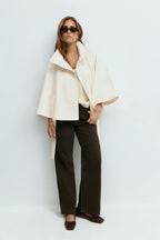 Women's Funnel Neck Cape Coat with Belted Design, view 4 of 10