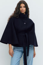 Women's Funnel Neck Cape Coat with Belted Design, view 5 of 10