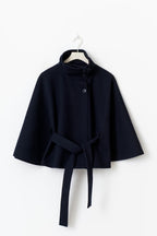 Women's Funnel Neck Cape Coat with Belted Design, view 6 of 10