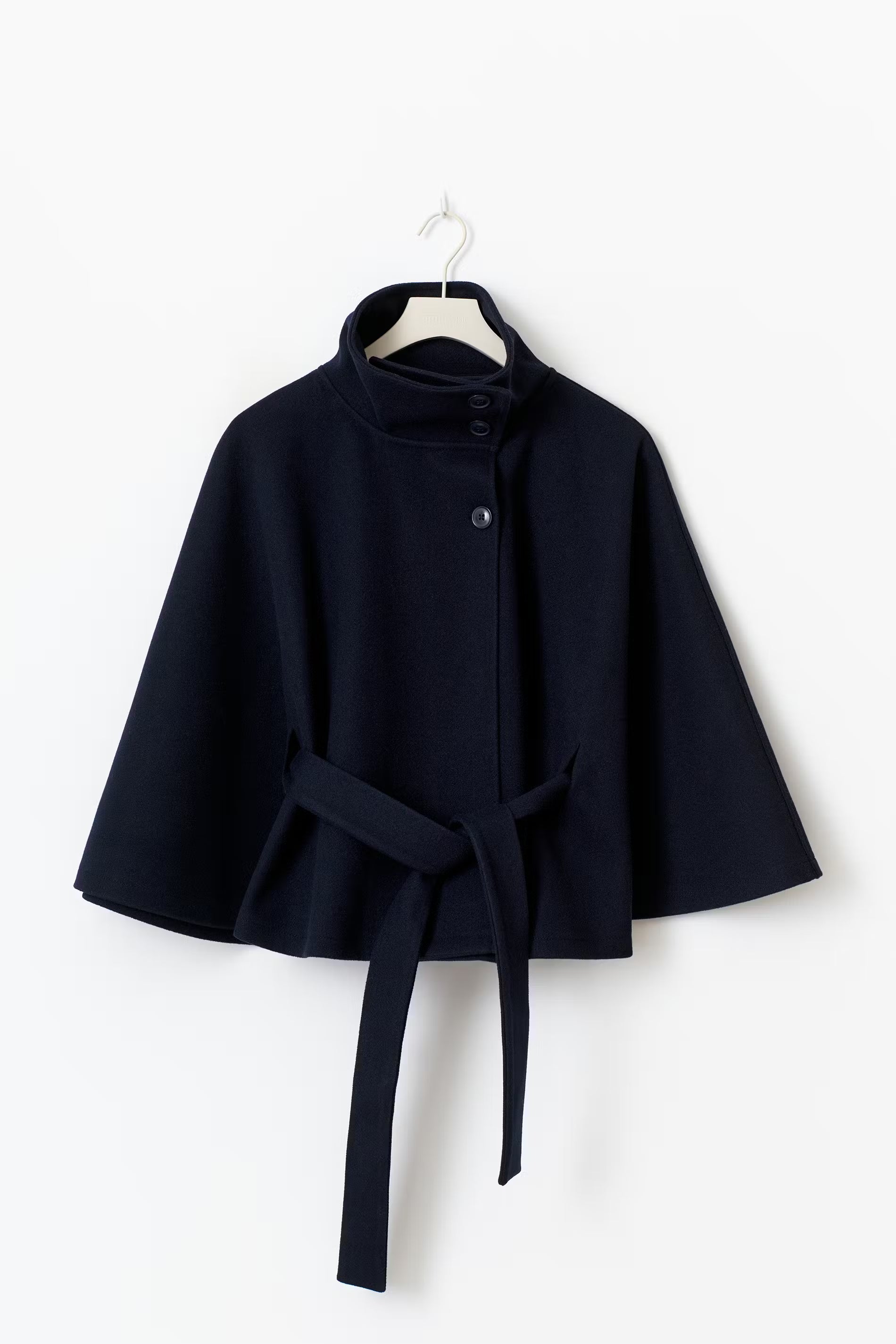 Women's Funnel Neck Cape Coat with Belted Design, view 6 of 10
