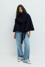 Women's Funnel Neck Cape Coat with Belted Design, view 7 of 10