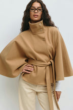 Women's Funnel Neck Cape Coat with Belted Design, view 8 of 10