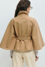 Women's Funnel Neck Cape Coat with Belted Design, view 9 of 10