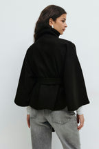 Women's Funnel Neck Cape Coat with Belted Design, view 10 of 10