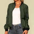 Women's High Neck Bomber Jacket with Oversized Zip Front, view 1 of 3