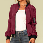 Women's High Neck Bomber Jacket with Oversized Zip Front, view 2 of 3