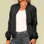 Women's High Neck Bomber Jacket with Oversized Zip Front, view 3 of 3
