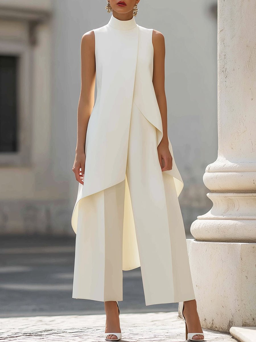 Asymmetric Drape Co-Ord Set Sleeveless - Elegant Style
