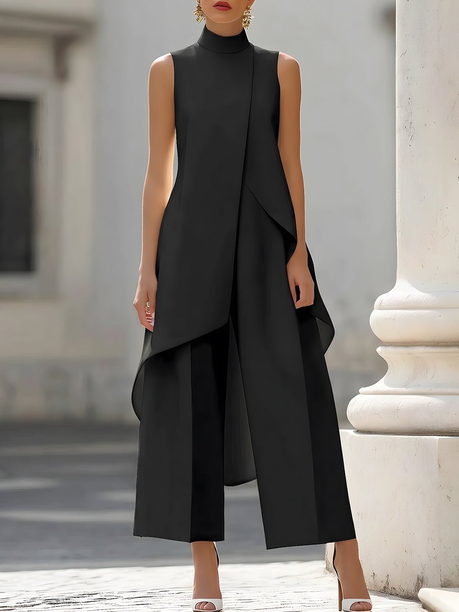 Asymmetric Drape Co-Ord Set Sleeveless - Elegant Style