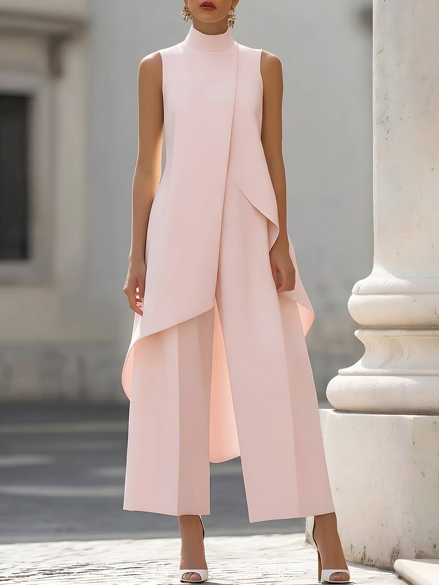 Asymmetric Drape Co-Ord Set Sleeveless - Elegant Style