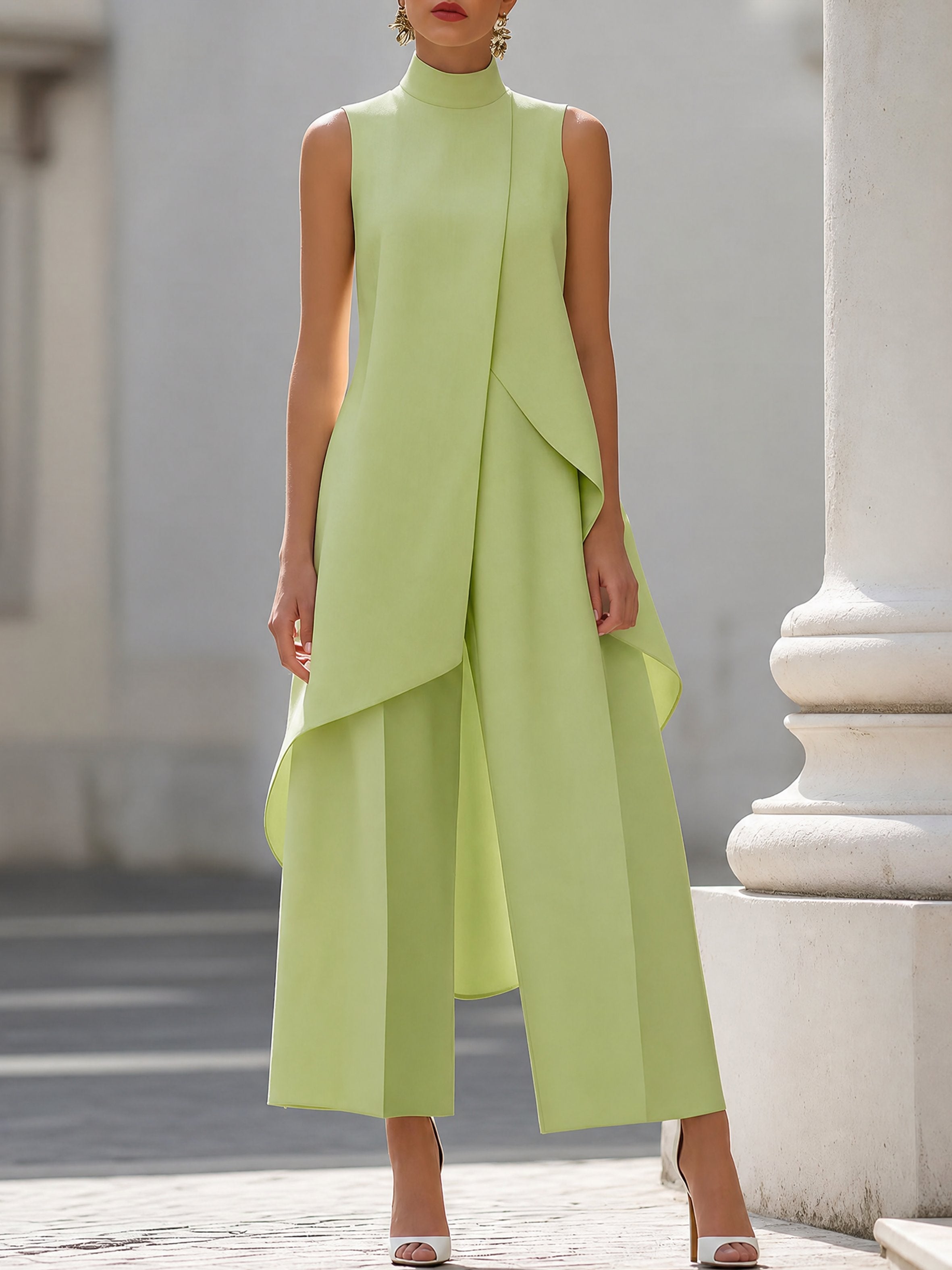 Asymmetric Drape Co-Ord Set Sleeveless - Elegant Style