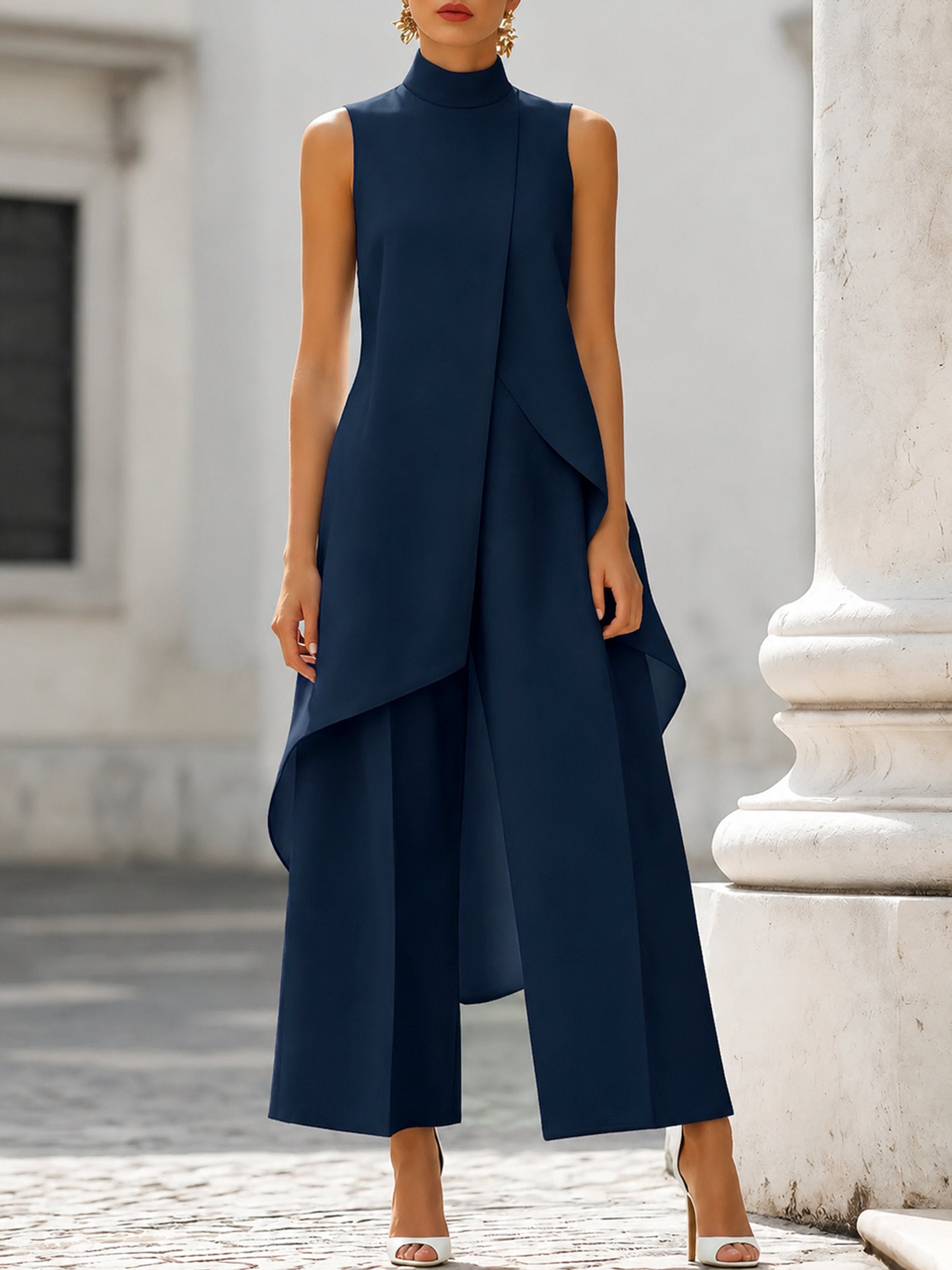 Asymmetric Drape Co-Ord Set Sleeveless - Elegant Style