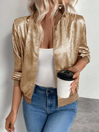 Women's High Neck Zip-Up Bomber Jacket with Cropped Fit, view 2 of 15