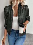 Women's High Neck Zip-Up Bomber Jacket with Cropped Fit, view 12 of 15