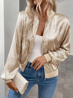 Women's High Neck Zip-Up Bomber Jacket with Cropped Fit, view 13 of 15