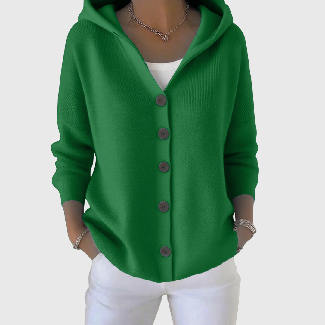 Women's Hooded Cardigan with Relaxed Fit Buttons, view 10 of 12