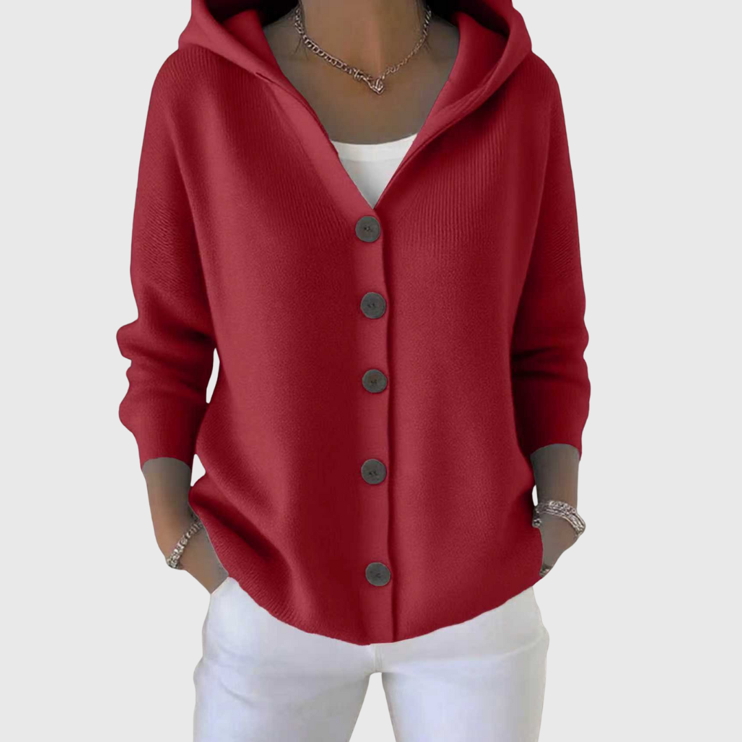 Women's Hooded Cardigan with Relaxed Fit Buttons, view 12 of 12