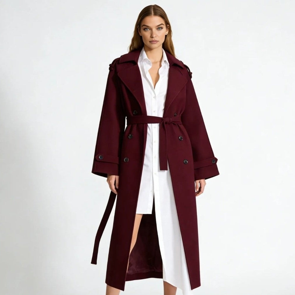 Women's Hooded Trench Coat with Belted Longline Fit, view 1 of 19