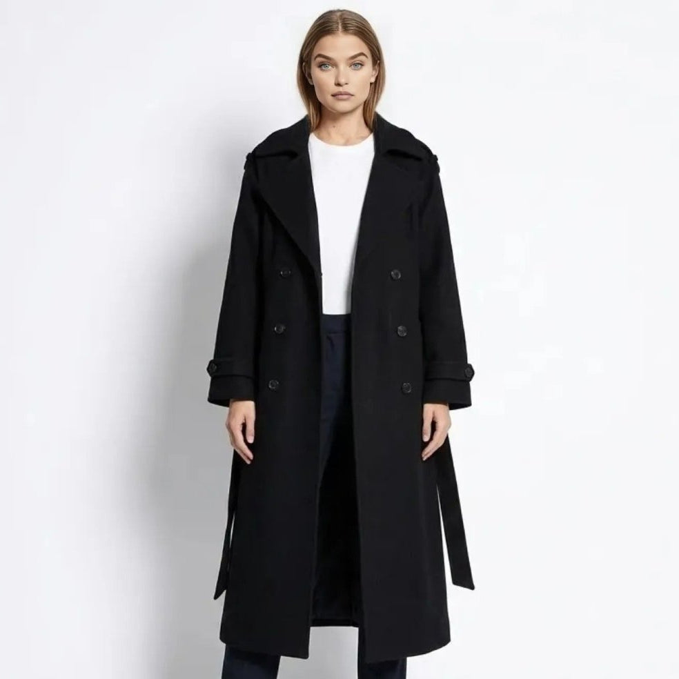 Women's Hooded Trench Coat with Belted Longline Fit, view 2 of 19