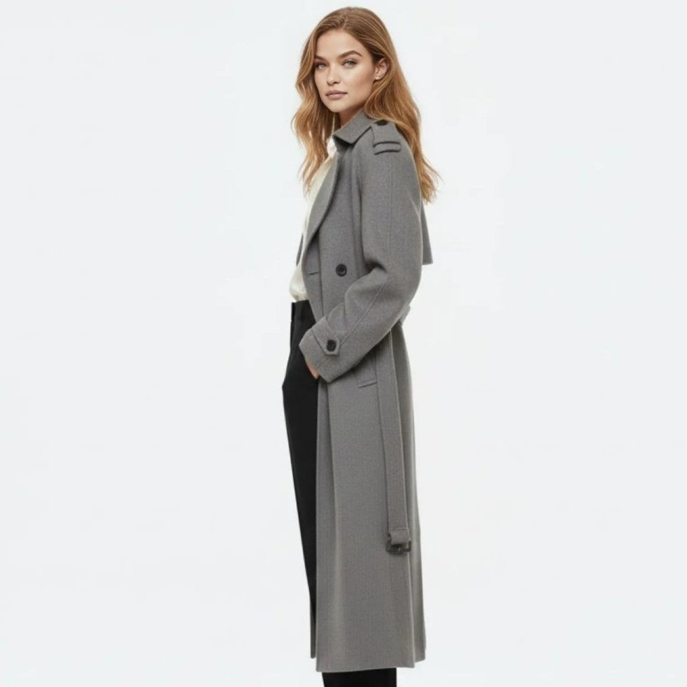 Women's Hooded Trench Coat with Belted Longline Fit, view 4 of 19