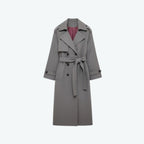 Women's Hooded Trench Coat with Belted Longline Fit, view 6 of 19