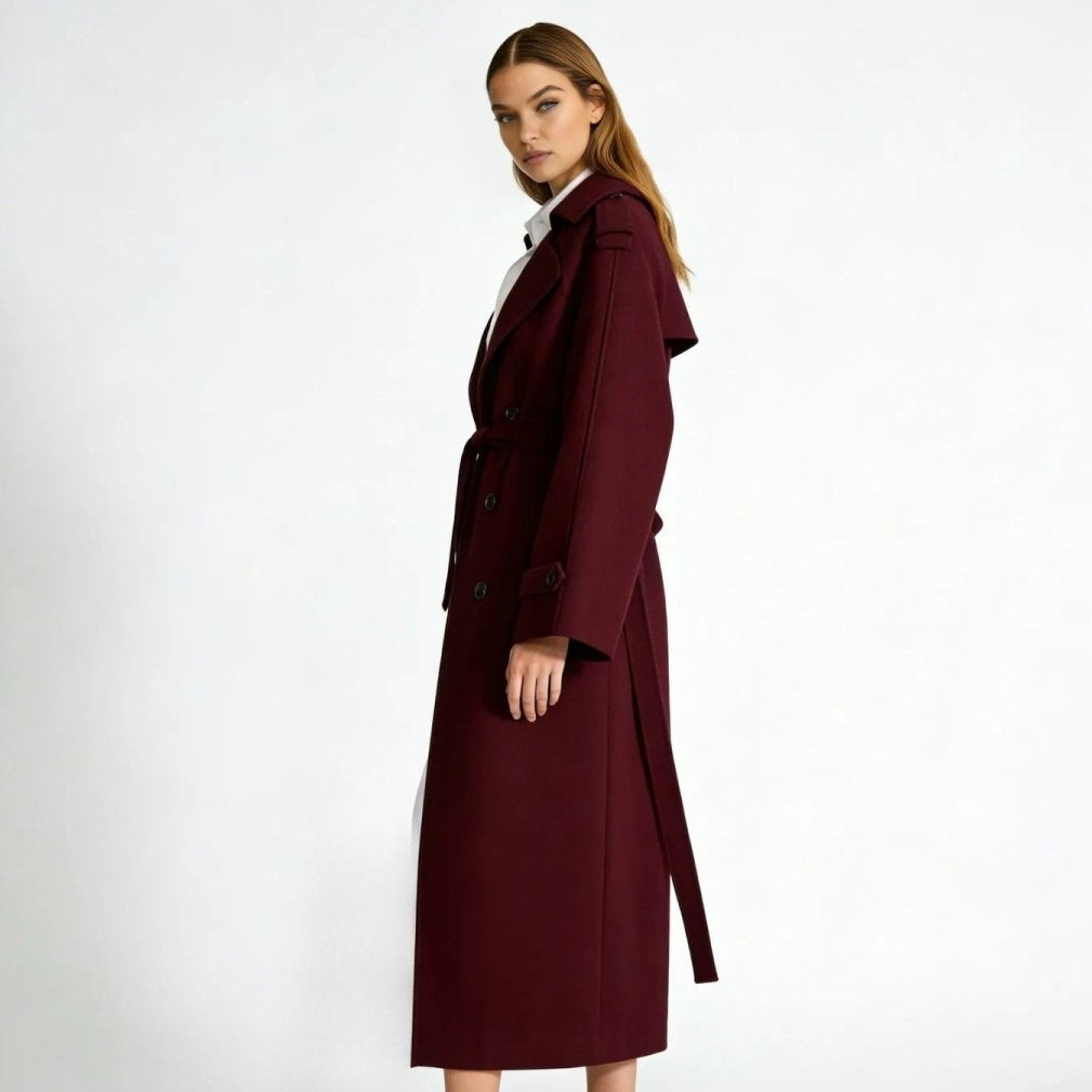 Women's Hooded Trench Coat with Belted Longline Fit, view 8 of 19