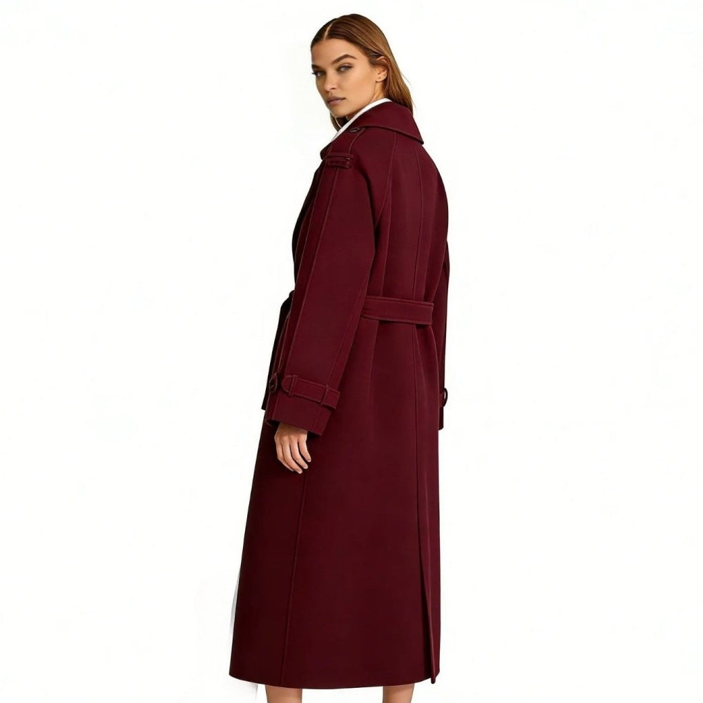 Women's Hooded Trench Coat with Belted Longline Fit, view 9 of 19