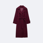 Women's Hooded Trench Coat with Belted Longline Fit, view 10 of 19