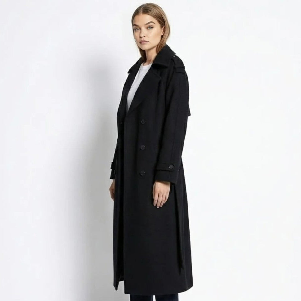 Women's Hooded Trench Coat with Belted Longline Fit, view 12 of 19