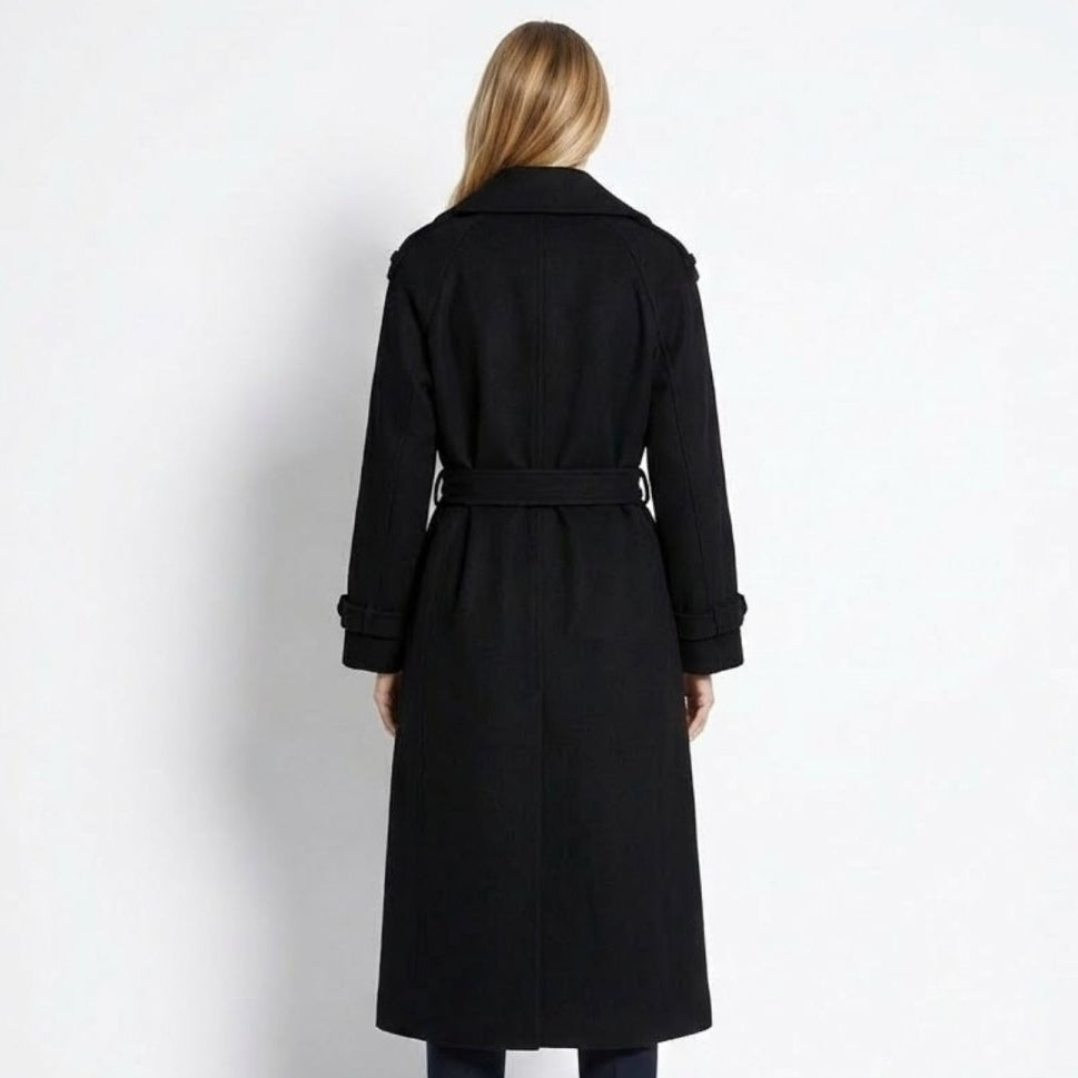Women's Hooded Trench Coat with Belted Longline Fit, view 13 of 19